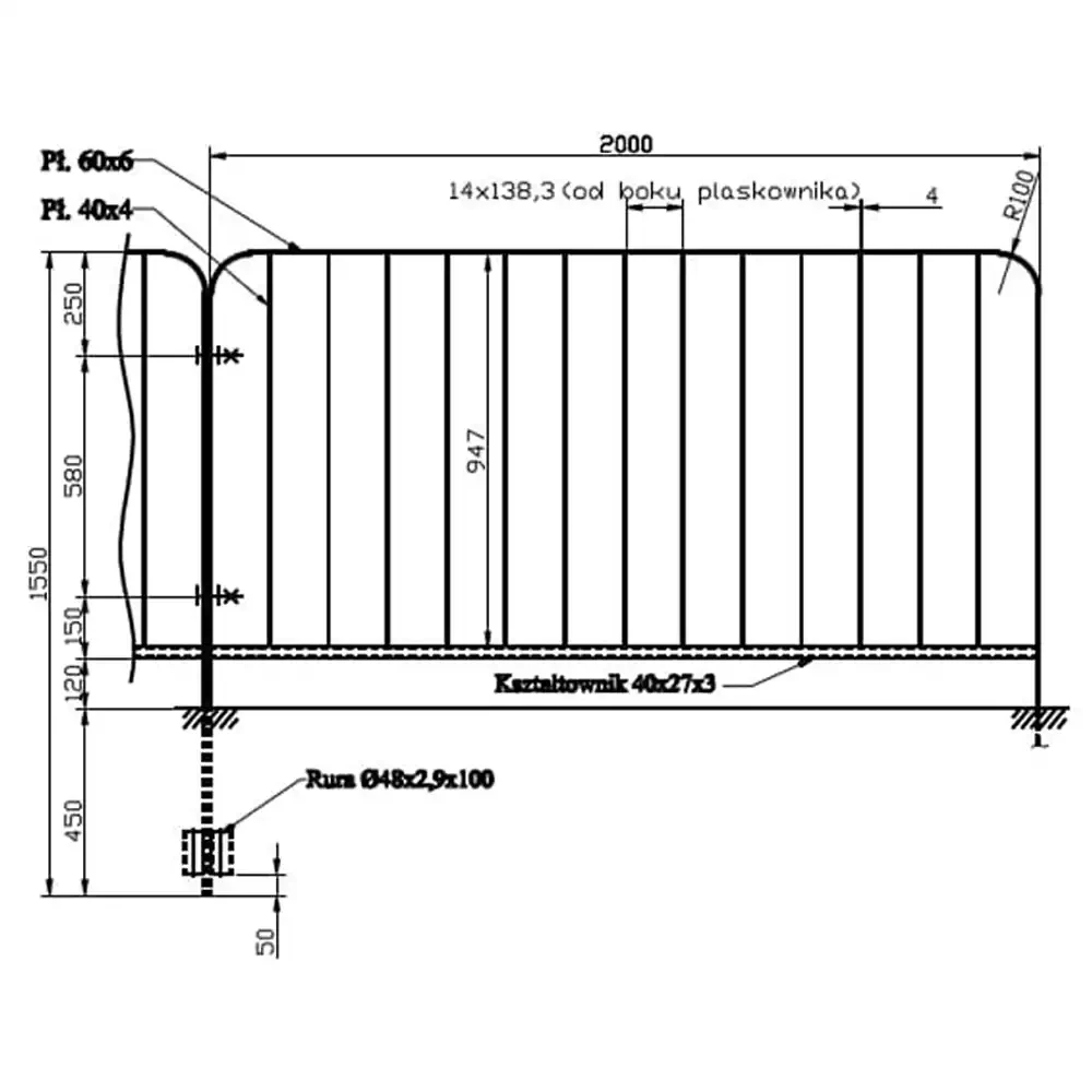 Bariera chodnikowa U-11a - balustrada rurowo-prętowa ocynkowana ogniowo i lakierowana proszkowo na żółto - sklep drogowy Widrog.webp