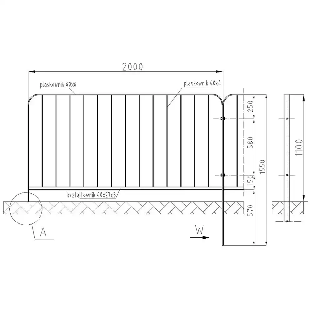 Bariera chodnikowa U-11a - balustrada mostowa - ocynkowana ogniowo i lakierowana proszkowo na żółto - sklep drogowy Widrog.webp