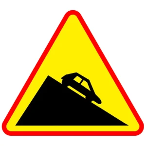 Znak drogowy A-22 - uwaga niebezpieczny zjazd - folia I generacji - 900 mm