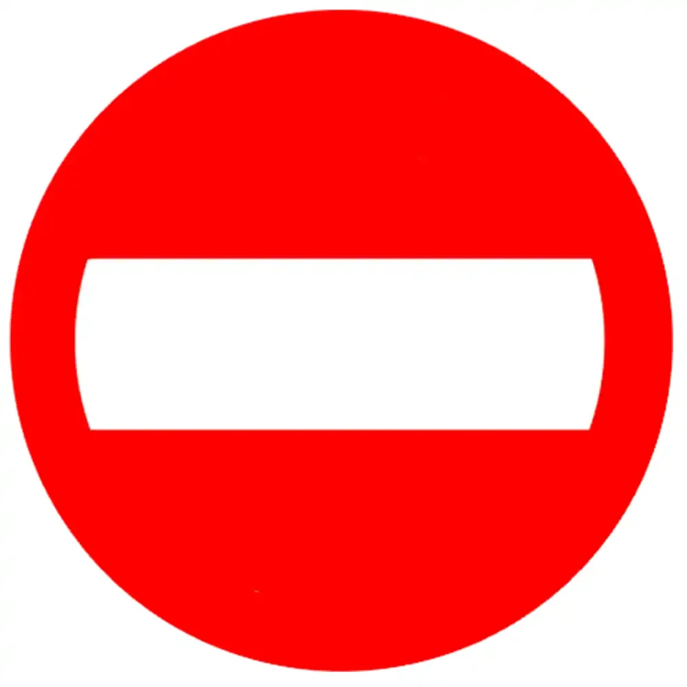 Znak drogowy B-2 Zakaz Wjazdu 1000 mm (znak wielki W). Czerwono-biała tarcza z blachy ocynkowanej i folii I Generacji. Kluczowy znak zakazu stosowany na autostradach