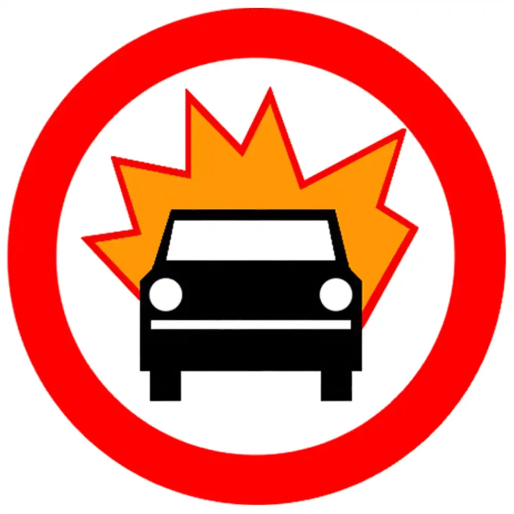 Znak drogowy B-13 - Zakaz wjazdu pojazdow z materialami wybuchowymi lub latwo zapalnymi - folia odblaskowa I generacji - 900 mm - sklep drogowy Widrog.webp