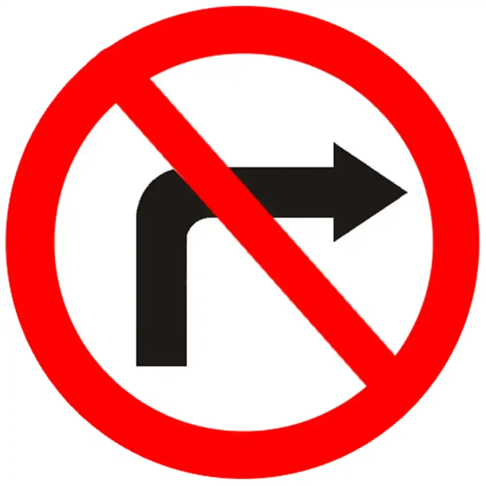 Znak drogowy B-22 - zakaz skretu w prawo i zawracania - folia odblaskowa I generacji - 800 mm - sklep drogowy Widrog.webp