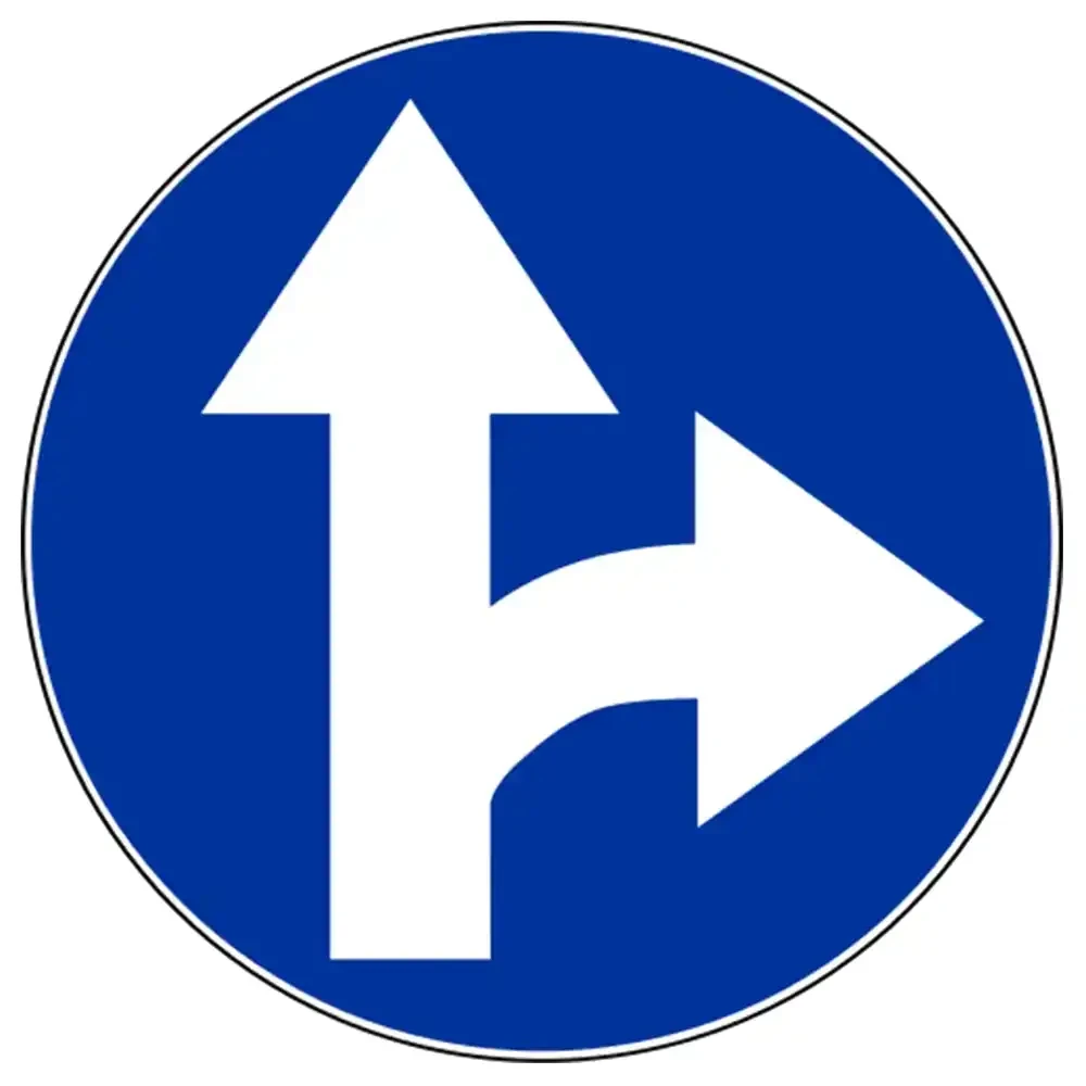 Znak drogowy C-6 - nakaz jazdy prosto lub w prawo - folia odblaskowa I generacji - 800 mm - sklep drogowy Widrog.webp