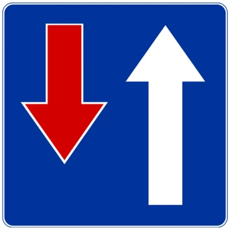 Znak drogowy D-5 - pierwszenstwo na zwezonym odcinku jezdni - folia odblaskowa I generacji - 400x400 mm - sklep drogowy Widrog.webp