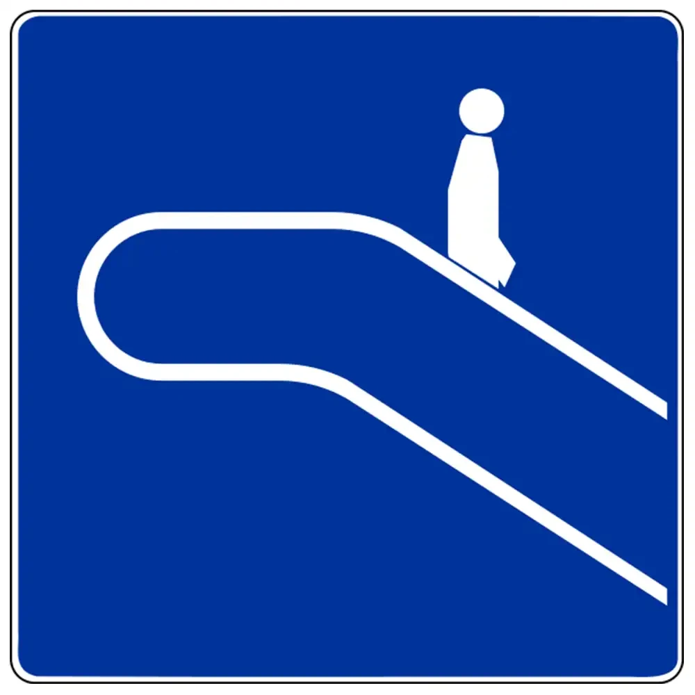 Znak drogowy D-35A - schody ruchome w dol - folia odblaskowa I generacji - 900 x 900 mm - sklep drogowy Widrog.webp