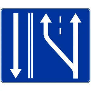 Znak drogowy D-13B - początek pasa ruchu na jezdni dwukierunkowej - folia I generacji - 900x1125 mm