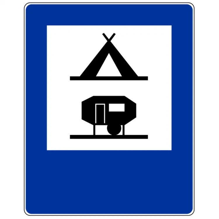 Znak drogowy D-31 - obozowisko (camping) z podłączeniem elektrycznym - folia odblaskowa I generacji - 600 x 750 mm - sklep drogowy Widrog.webp