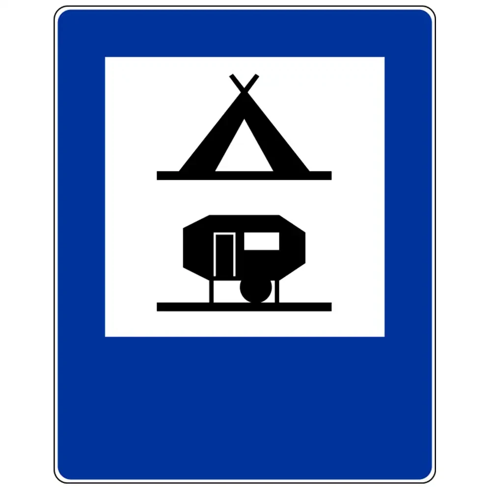 Znak drogowy D-31 - obozowisko (camping) z podłączeniem elektrycznym - folia odblaskowa I generacji - 900 x 1125 mm - sklep drogowy Widrog.webp