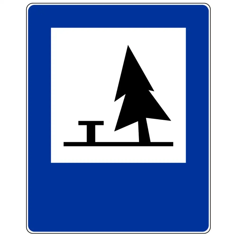 Znak drogowy D-32 - pole biwakowe - folia odblaskowa I generacji - 900 x 1125 mm - sklep drogowy Widrog.webp