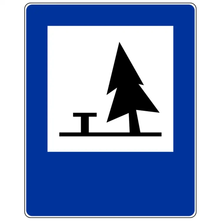 Znak drogowy D-32 - pole biwakowe - folia odblaskowa I generacji - 900 x 1125 mm - sklep drogowy Widrog.webp