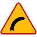 Znak drogowy A-1 ostrzegający o niebezpiecznym zakręcie w prawo. Trwały, oklejony folią II generacji, o długości boków 900 mm. Idealny do zastosowań drogowych, poprawia bezpieczeństwo na drodze. Zamów w naszym sklepie i zabezpiecz ruch!