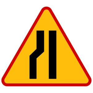 Znak drogowy A-12C - lewostronne zwężenie jezdni - 600 mm - folia II generacji