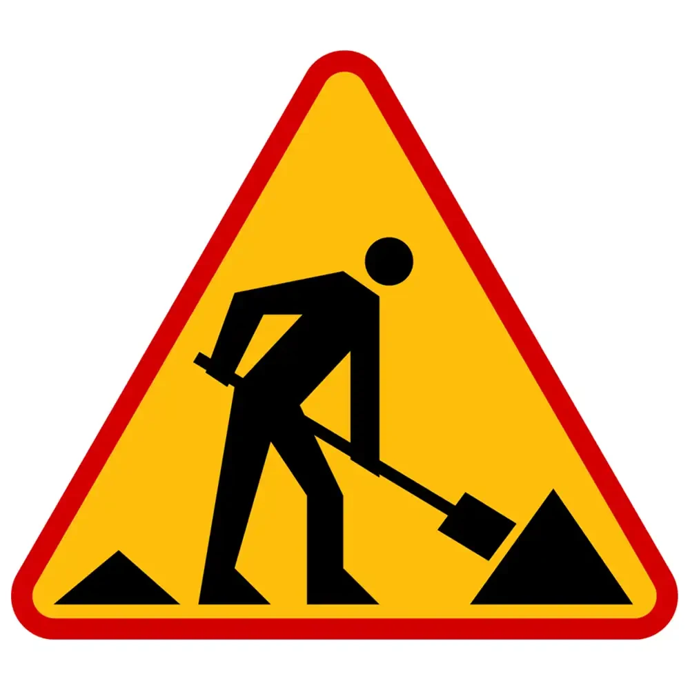 Znak A-14 roboty drogowe 1050 mm duży (D). Odblask 2 generacji, norma techniczna ITB. Oznakowanie dróg ekspresowych i tras szybkiego ruchu. Widrog