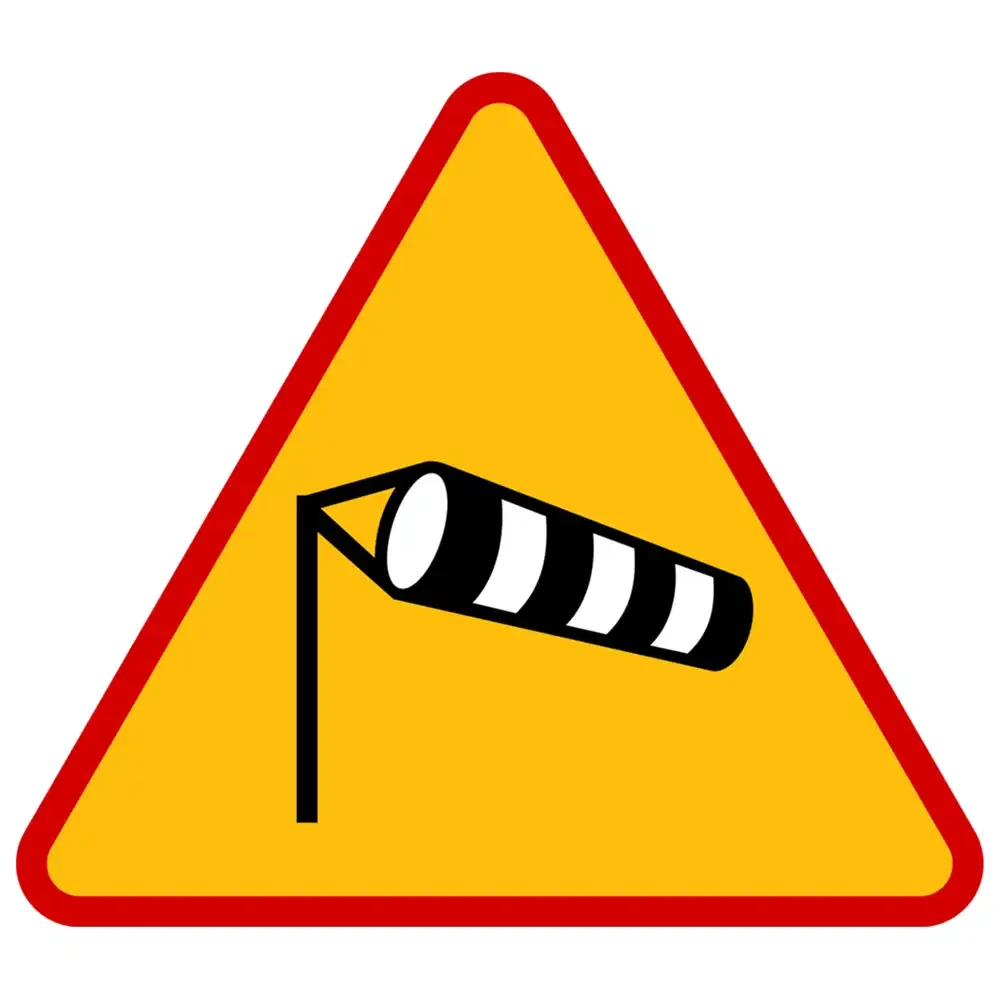 Znak drogowy A-19 - boczny wiatr - folia II generacji.webp