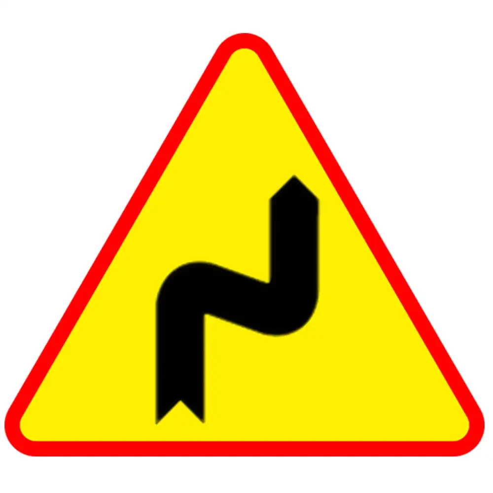 Znak drogowy A-3 - niebezpieczne zakrety pierwszy w prawo - folia II generacji.webp