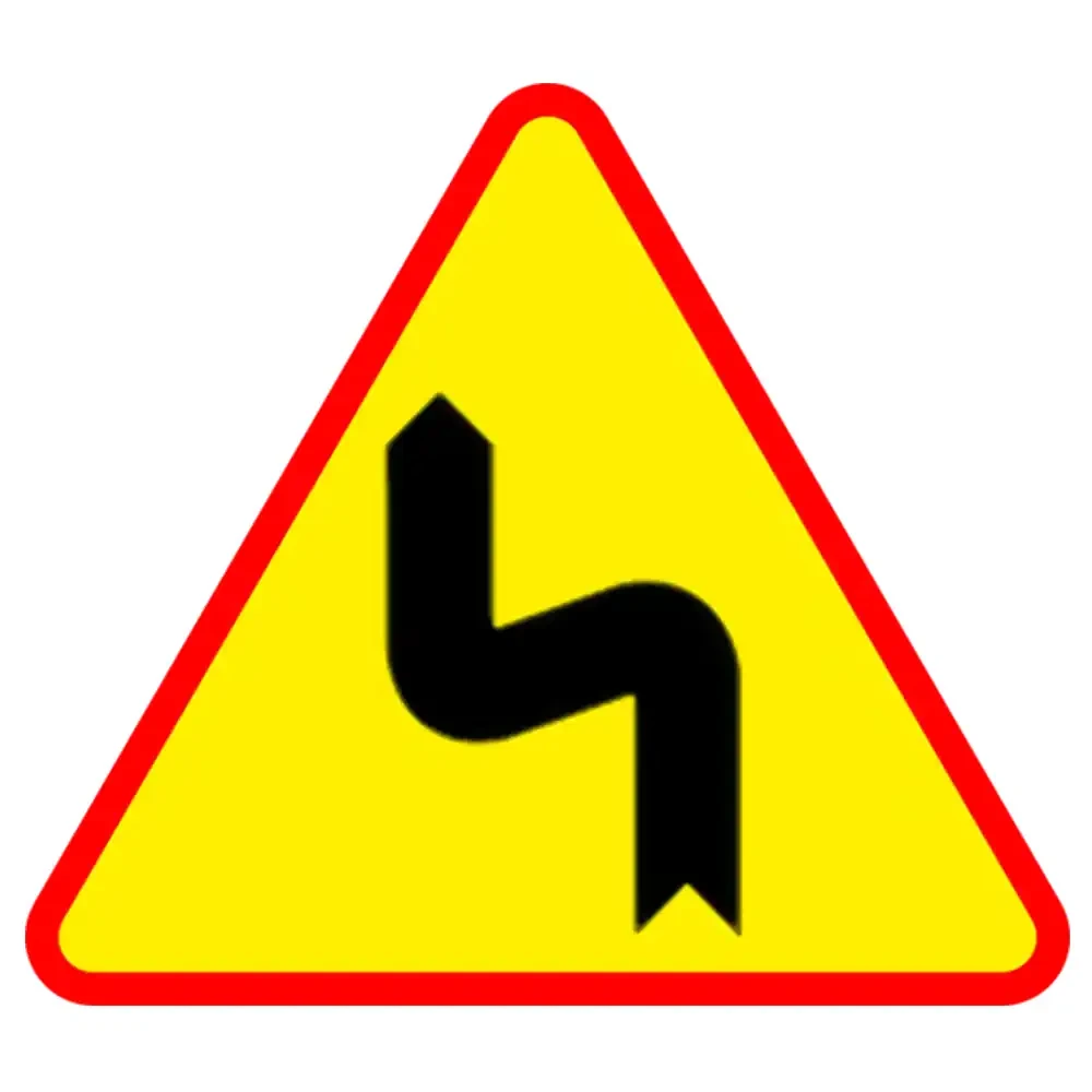 Znak drogowy A-4 - niebezpieczne zakrety pierwszy w lewo - folia II generacji - 750 mm - sklep drogowy Widrog.webp