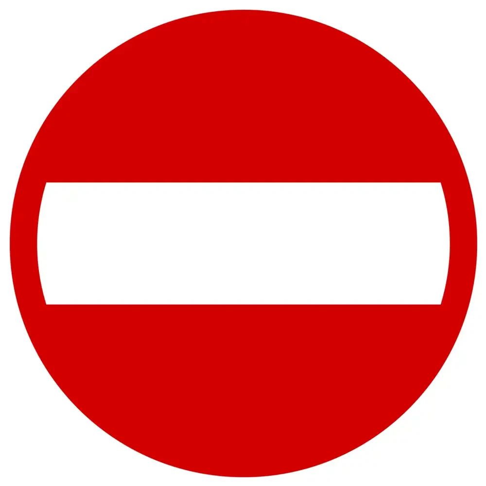 Znak drogowy B-2 Zakaz Wjazdu 1000 mm (znak wielki W). Czerwono-biała tarcza z blachy ocynkowanej i folii II Generacji. Kluczowy znak zakazu stosowany na autostradach