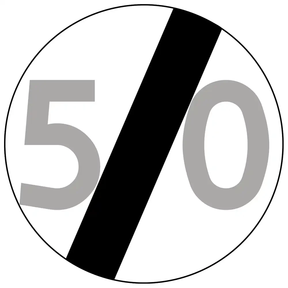 Znak drogowy B-34 - koniec ograniczenia predkosci - folia II generacji.webp