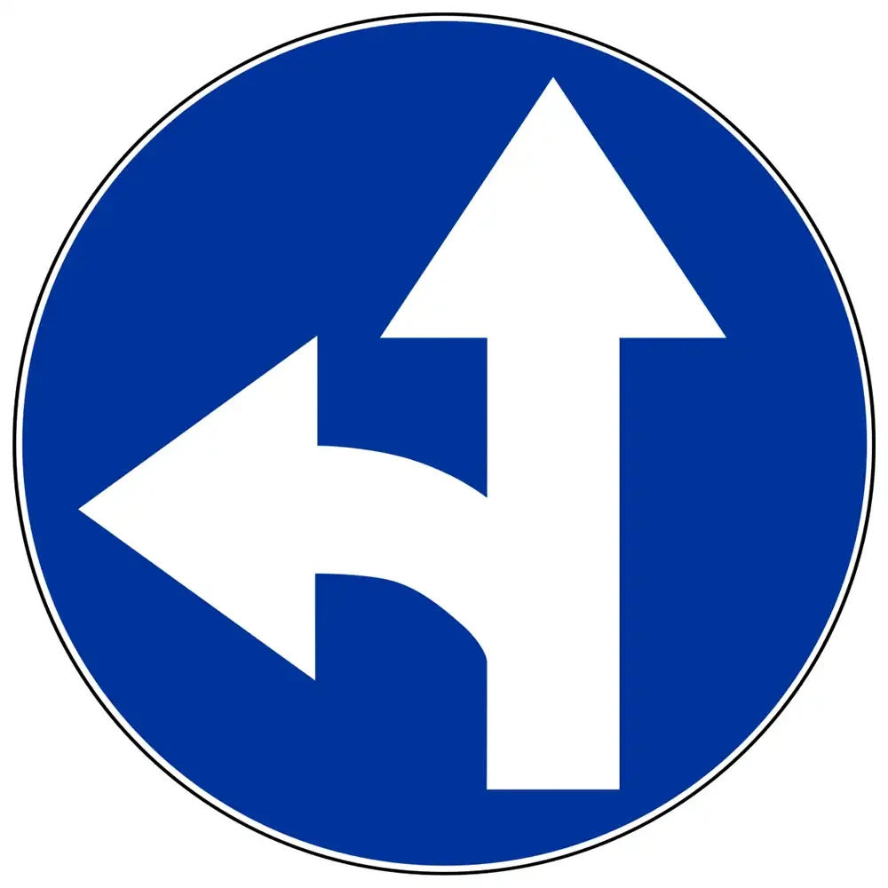 Znak drogowy C-7 - nakaz jazdy prosto lub w lewo - folia II generacji.webp