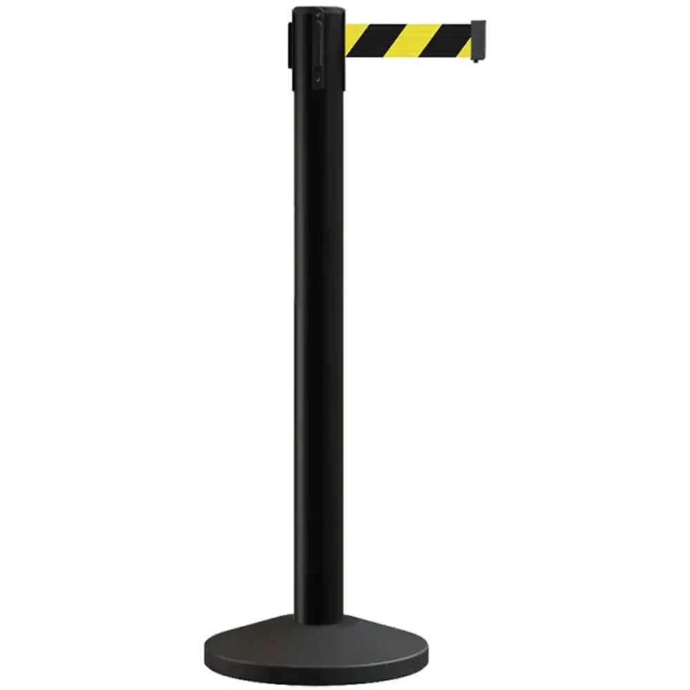 Słupek odgradzający czarny z żółto-czarną taśmą ostrzegawczą - sklep drogowy Widrog.webp