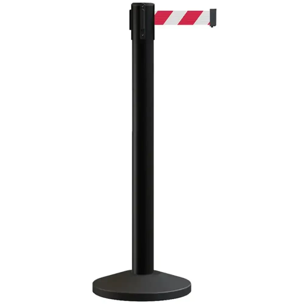 Słupek odgradzający czarny z biało-czerwoną taśmą ostrzegawczą - sklep drogowy Widrog.webp