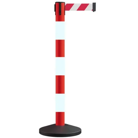 Słupek przemysłowy biało-czerwony z biało-czerwoną taśmą ostrzegawczą - dł. 4 metry - sklep drogowy Widrog.webp