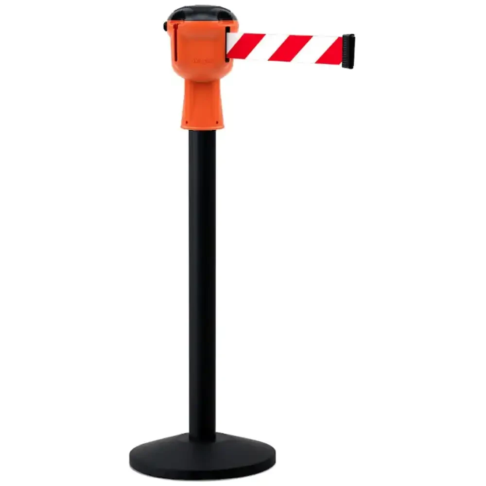 Słupek przemysłowy czarny z głowicą SKIPPER z biało-czerwoną taśmą - długość taśmy 9 metrów - sklep drogowy Widrog .webp