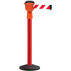 Słupek czerwony przemysłowy lakierowany z głowicą SKIPPER z taśmą biało-czerwoną - dł. 9 m