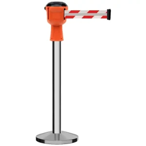 Słupek przemysłowy srebrny z głowicą SKIPPER i biało-czerwoną taśmą odblaskową - dł. 9 metrów