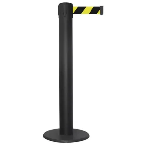 Słupek przemysłowy czarny PRO z żółto-czarną taśmą ostrzegawczą - dł. 9 metrów