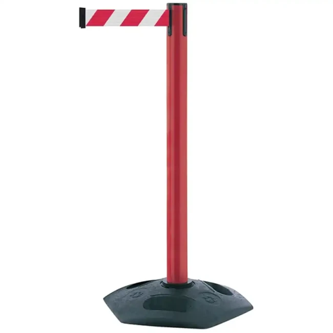 Czerwony słupek z tworzywa sztucznego TENSATOR® HEAVY DUTY - czerwono-biała taśma dł. 2,3 m - sklep drogowy Widrog.webp