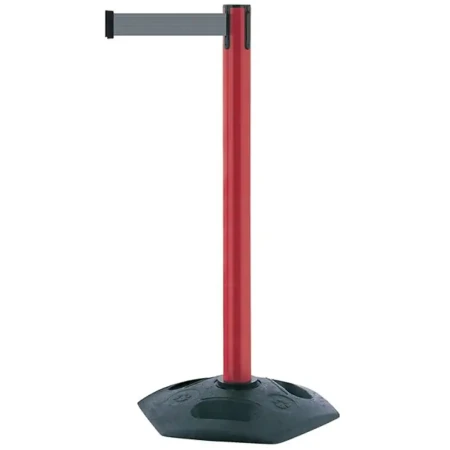 Czerwony słupek z tworzywa sztucznego TENSATOR® HEAVY DUTY - szara taśma dł. 2,3 m - sklep drogowy Widrog.webp