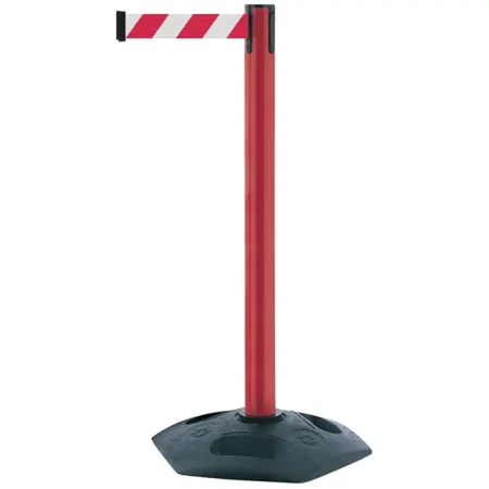 Czerwony słupek z tworzywa sztucznego TENSATOR® HEAVY DUTY - czerwono-biała taśma dł. 3,65 m - sklep drogowy Widrog.webp