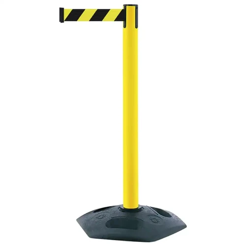 Żółty słupek z tworzywa sztucznego TENSATOR® HEAVY DUTY - żółto-czarno taśma dł. 2,3 m - sklep drogowy Widrog.webp