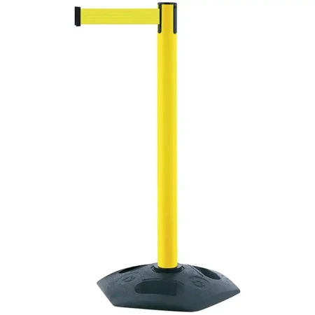 Żółty słupek z tworzywa sztucznego TENSATOR® HEAVY DUTY - żółta taśma dł. 3,65 m - sklep drogowy Widrog.webp