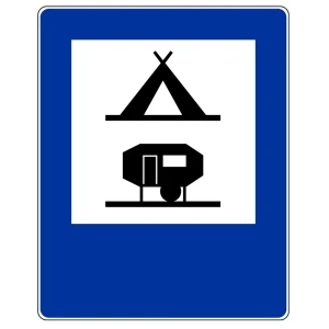 Znak drogowy D-31 - obozowisko (camping) wyposażone w podłączenia elektryczne dla przyczep - folia II generacji - 400x500 mm