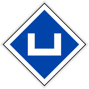 Wskaźnik (znak) kolejowy We9a – początek sieci trakcyjnej - romb 480x480 mm – odblaskowy