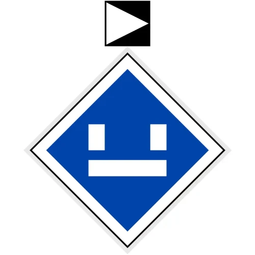 Wskaźnik (znak) kolejowy We8b – wskaźnik jazdy bezprądowej - 480x480 + 200x200 mm - odblaskowy 