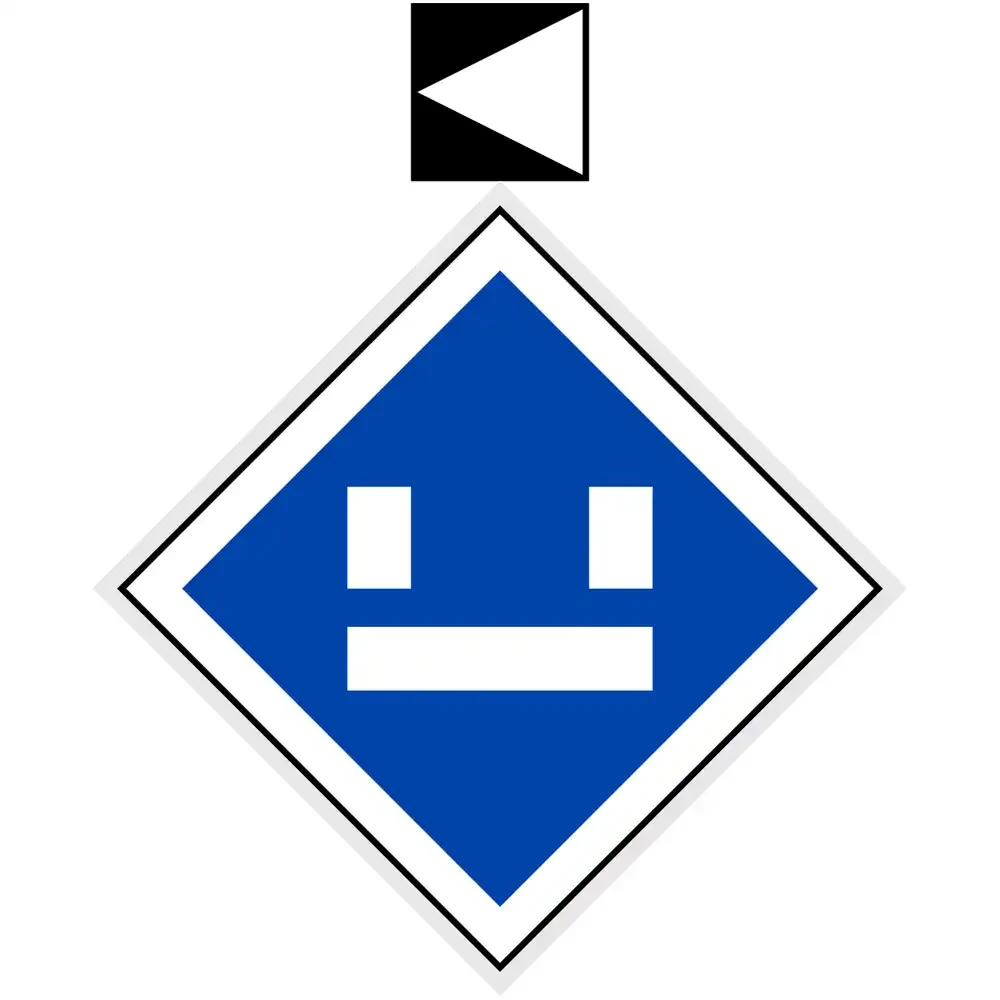 Wskaźnik (znak) kolejowy We8c – wskaźnik jazdy bezprądowej - 480x480 + 200x200 mm - odblaskowy - folia odblaskowa pierwszej generacji - sklep drogowy Widrog.webp