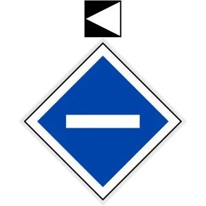  Wskaźnik Kolejowy We2c - opuszczenie pantografu przy wjeździe na tor odgałęziający się w lewo - 480x480 + 200x200 mm - odblaskowy