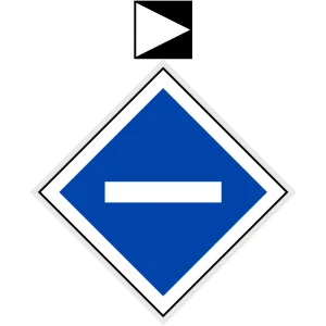 Wskaźnik Kolejowy We2b - opuszczenie pantografu przy wjeździe na tor odgałęziający się w prawo - 480x480 + 200x200 mm - odblaskowy