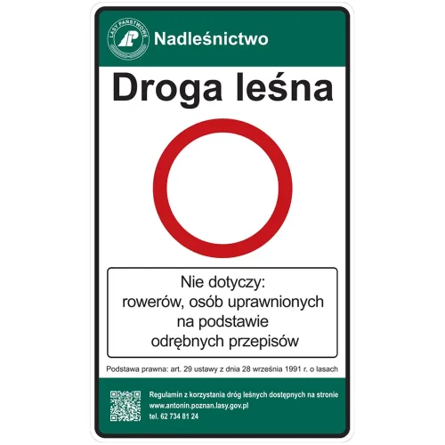 Tablica TL-1 - droga leśna - folia I generacji - 600x1000 mm