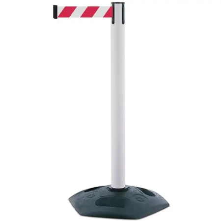 Biały słupek z tworzywa sztucznego TENSATOR® HEAVY DUTY -  biało-czerwona taśma dł. 3,65 m - sklep drogowy Widrog.webp