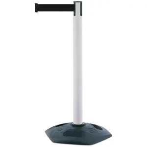 Biały słupek z tworzywa sztucznego TENSATOR® HEAVY DUTY - czarna taśma dł. 3,65 m