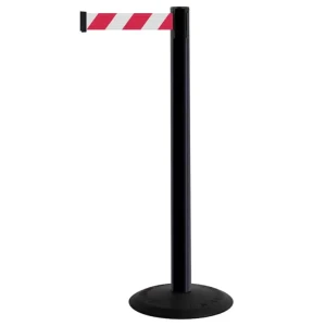 Czarny słupek z tworzywa sztucznego TENSATOR® POPULAR -  biało-czerwona taśma taśma dł. 2,3 m