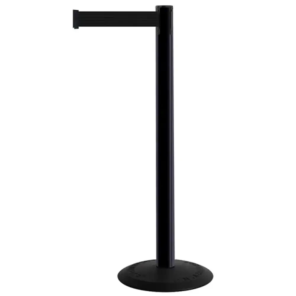 Czarny słupek z tworzywa sztucznego TENSATOR® POPULAR -  czarna taśma taśma dł. 2,3 m - sklep drogowy Widrog.webp