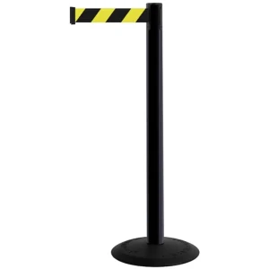 Czarny słupek z tworzywa sztucznego TENSATOR® POPULAR -  żółto-czarna taśma taśma dł. 3,65