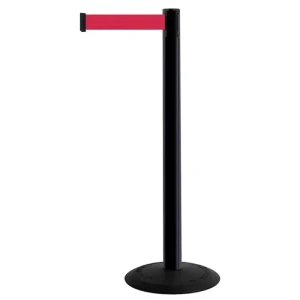 Czarny słupek z tworzywa sztucznego TENSATOR® POPULAR -  czerwona taśma taśma dł. 3,65