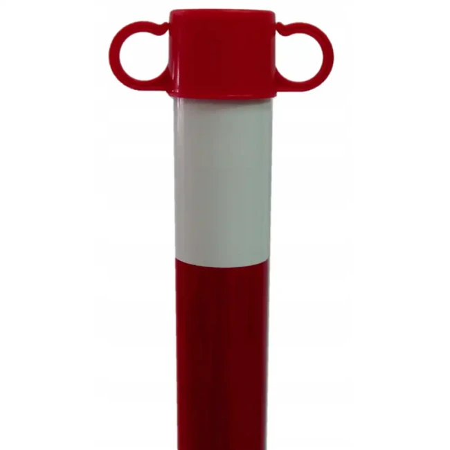 Słupek PCV 90 cm do łańcucha, biało-czerwony. Idealny do tymczasowego ogrodzenia. Posiada dwa uchwyty do łańcucha. Wytrzymały i odporny na warunki zewnętrzne