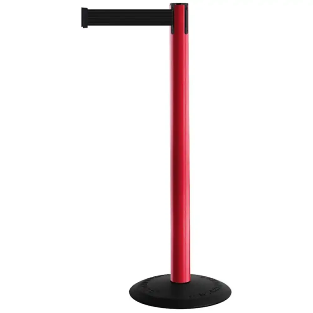 Czerwony słupek z tworzywa sztucznego TENSATOR® POPULAR -  czarna taśma dł. 2,3 m - sklep drogowy Widrog.webp